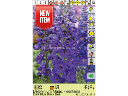 Делфиниум Dark Blue Black Bee/ Delphinum Magic Fountains - 1 брой